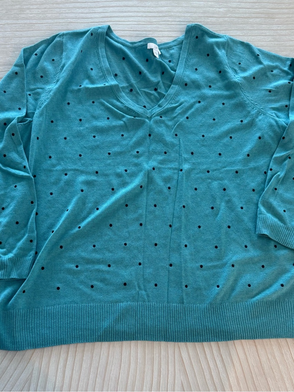 J. Jill Teal V-Neck Polka Dot Sweater